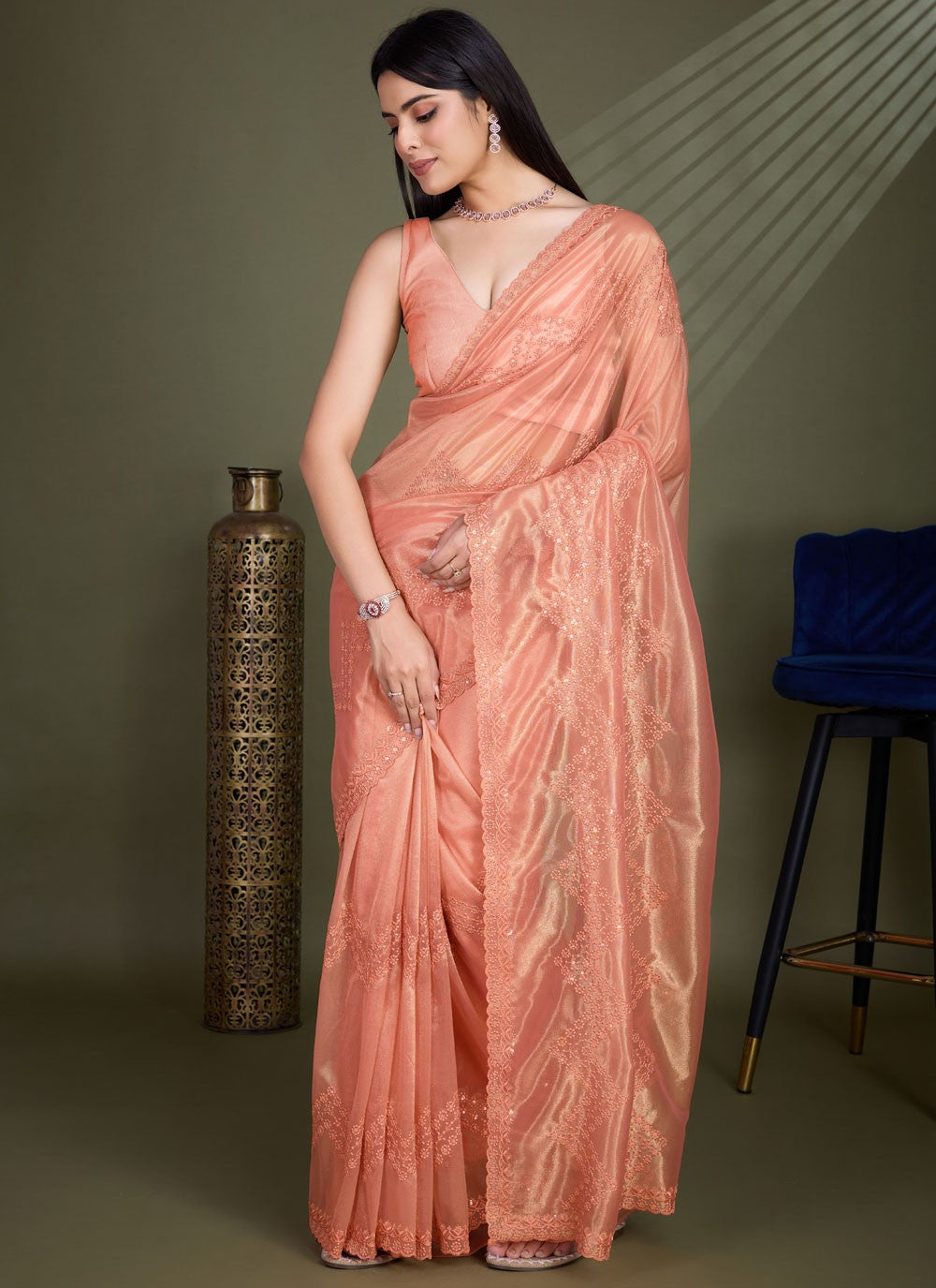 Classic Embroidered Net Saree - S8456