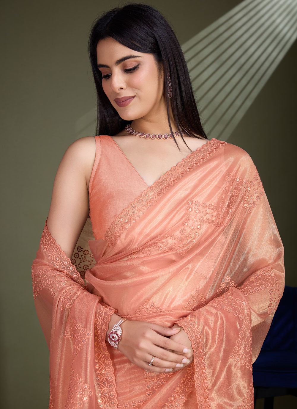 Classic Embroidered Net Saree - S8456