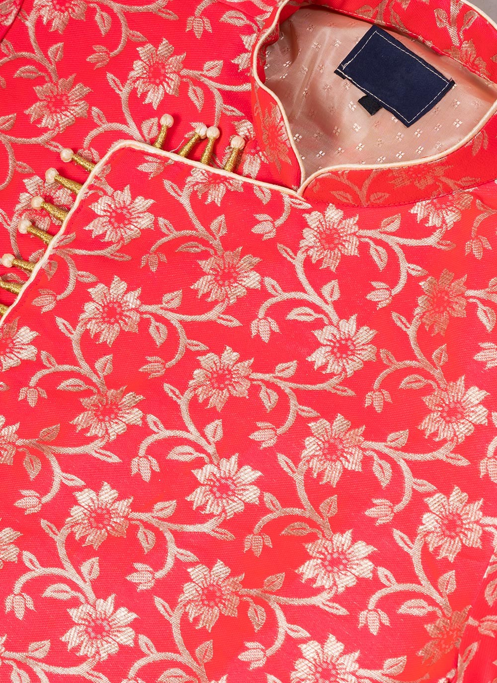Embroidered Jacquard Silk Pink Indo Western - M7050