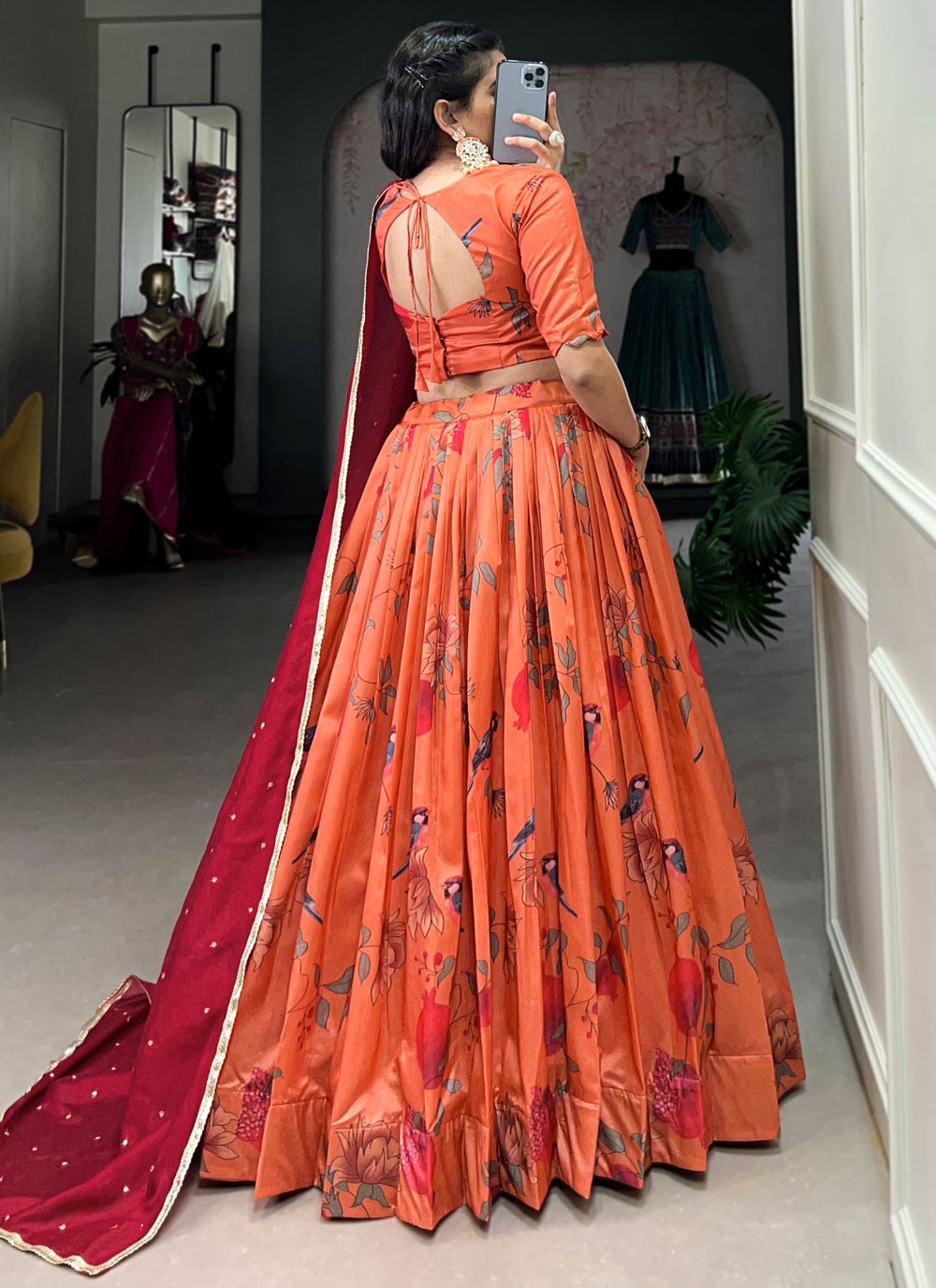 Paisley Printed Tussar Silk Pink Lehenga - L3241