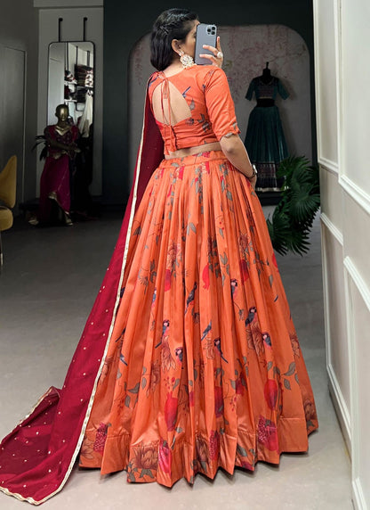 Paisley Printed Tussar Silk Pink Lehenga - L3241