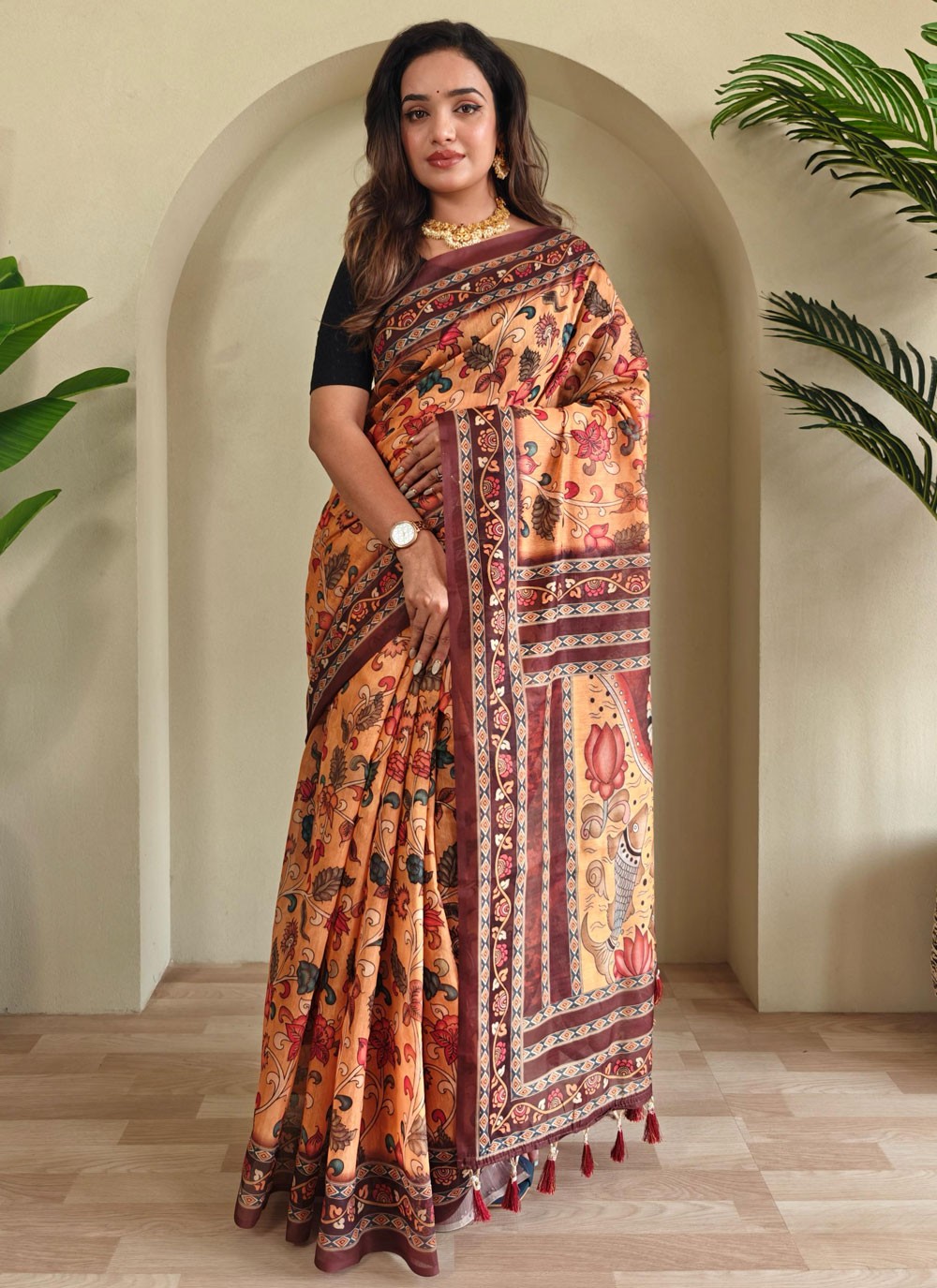 Printed Cotton Pink Contemporary Saree S15551