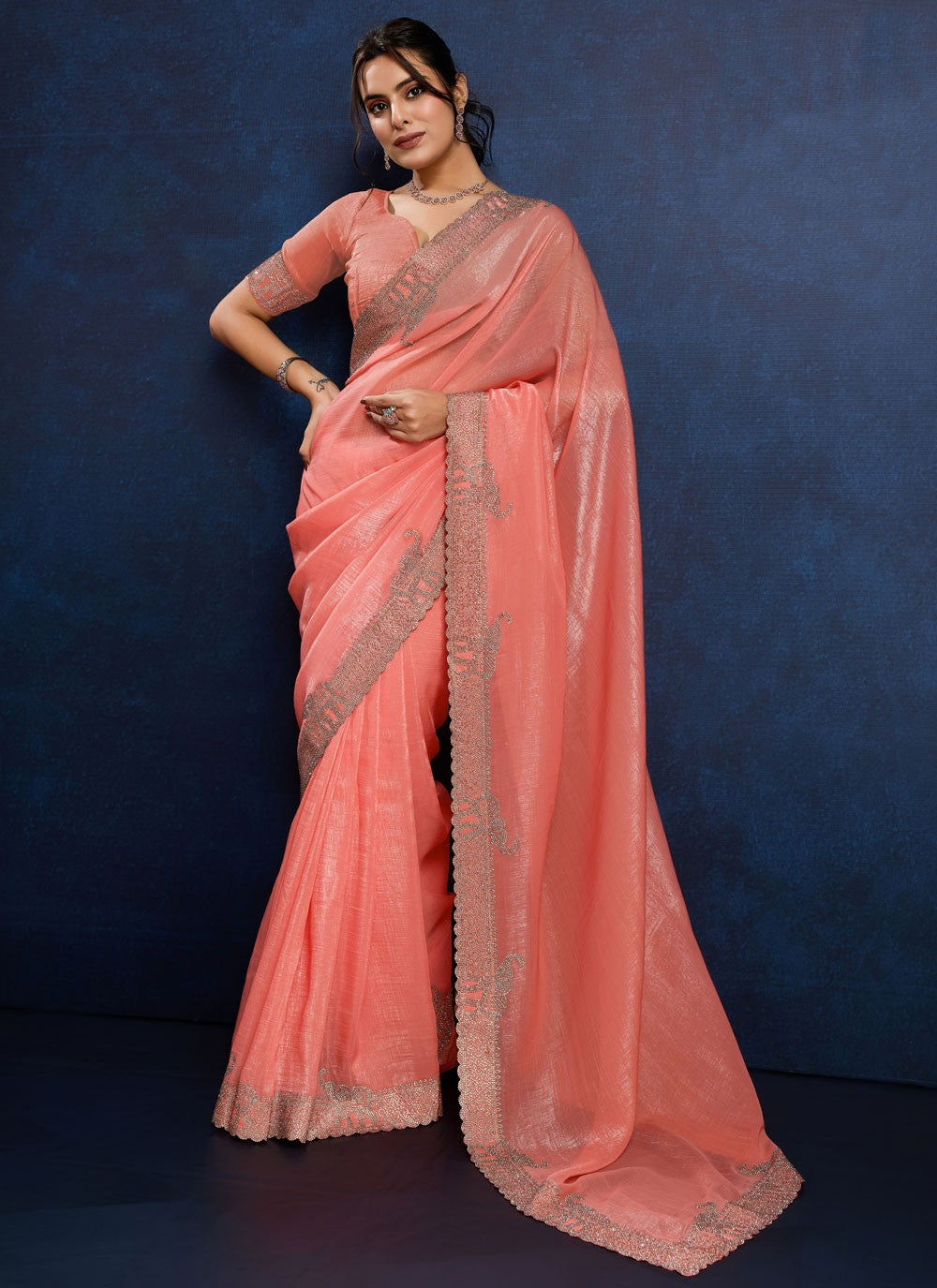 Classic Saree Cutdana Pink Silk Saree S12496