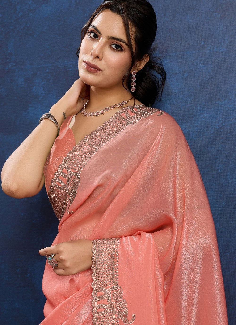 Classic Saree Cutdana Pink Silk S12496