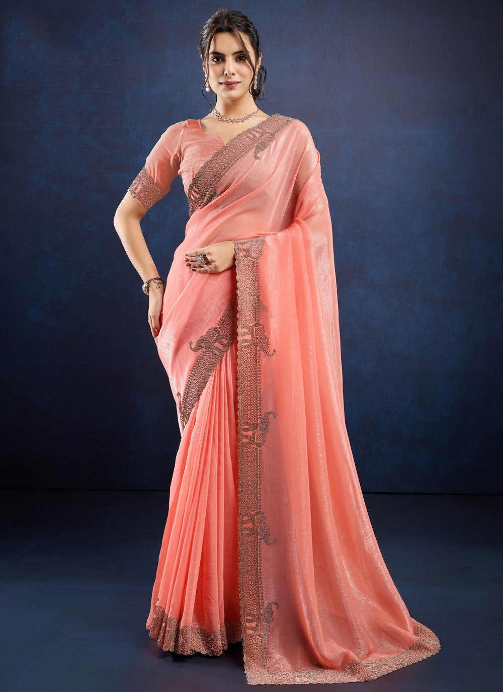 Classic Saree Cutdana Pink Silk S12496