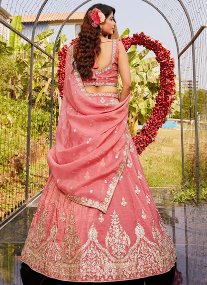 Embroidered Organza Pink Lehenga - L3355