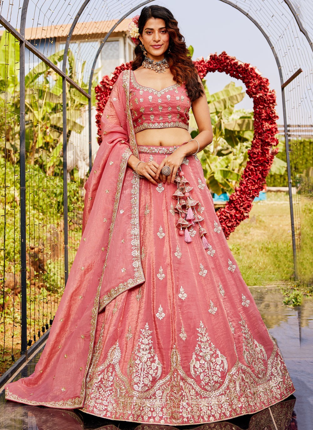 Embroidered Organza Pink Lehenga - L3355
