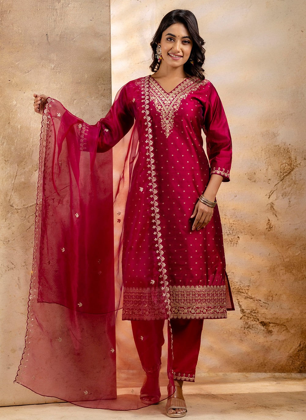 Salwar Suit Embroidered Pink T7358