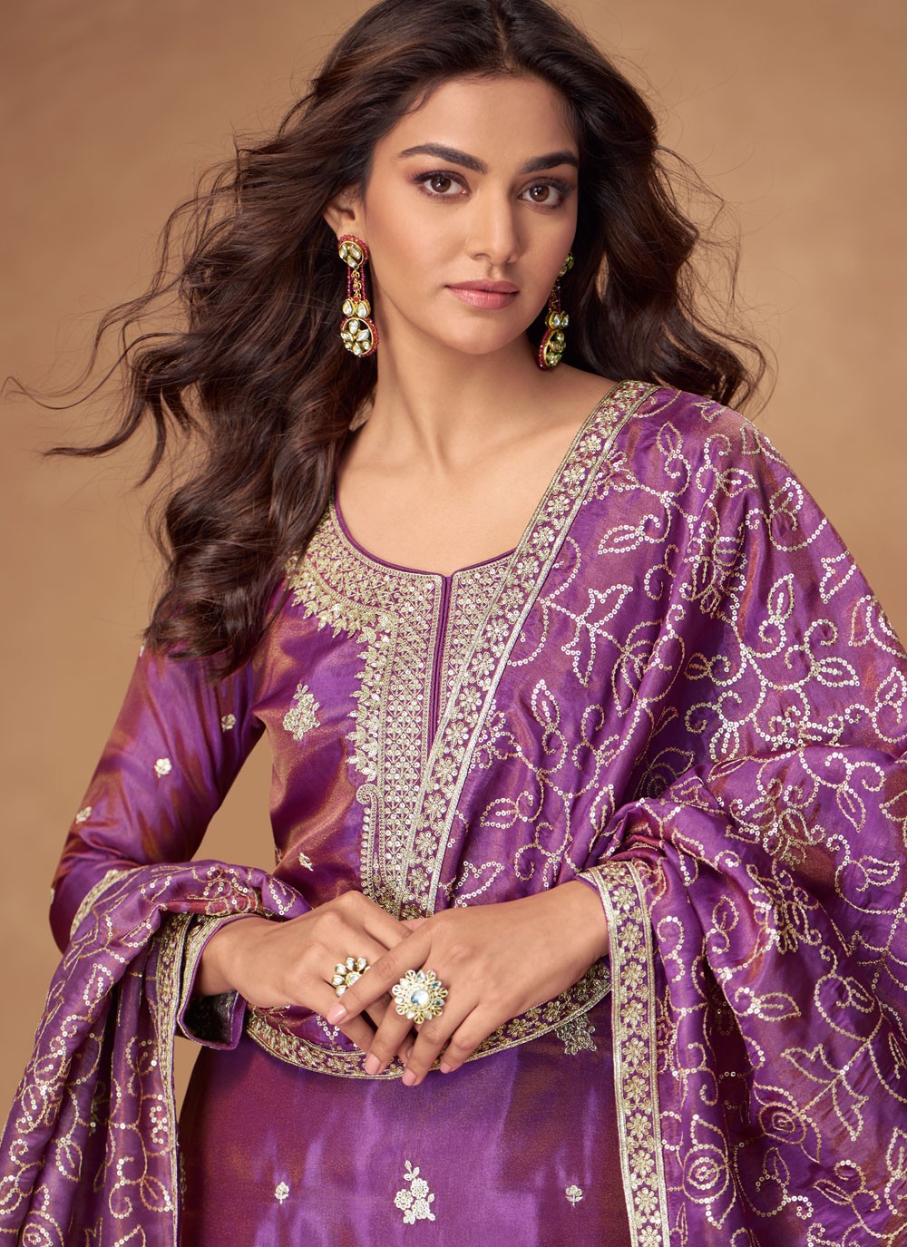 Palazzo Suit Embroidered, Sequins, Zari Purple T8184