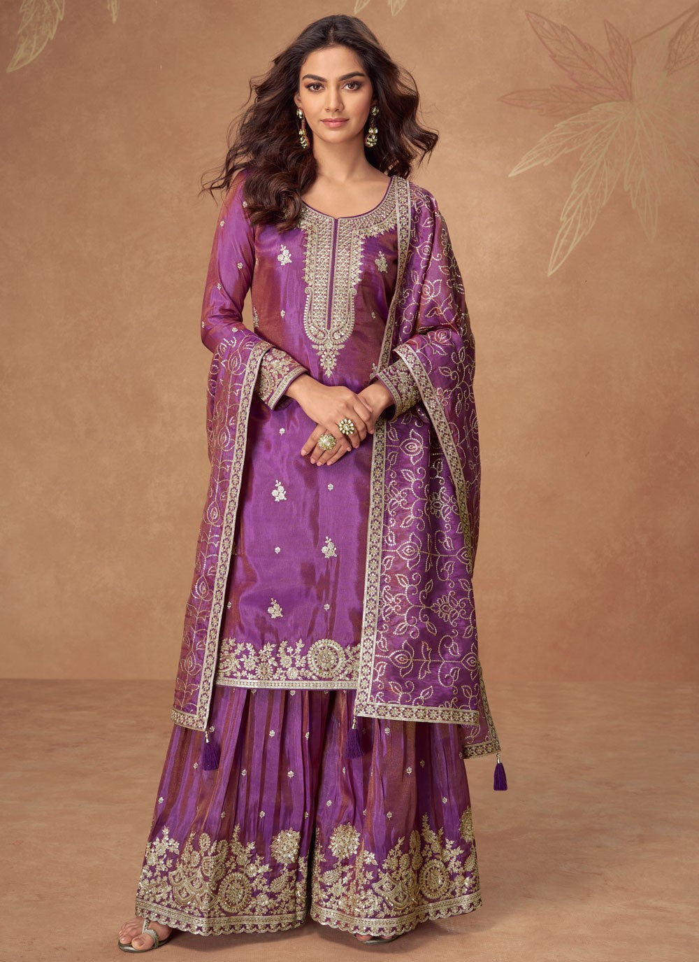 Palazzo Suit Embroidered, Sequins, Zari Purple T8184