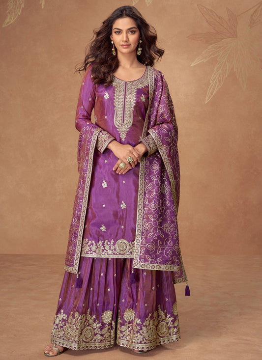 Palazzo Suit Embroidered, Sequins, Zari Purple T8184