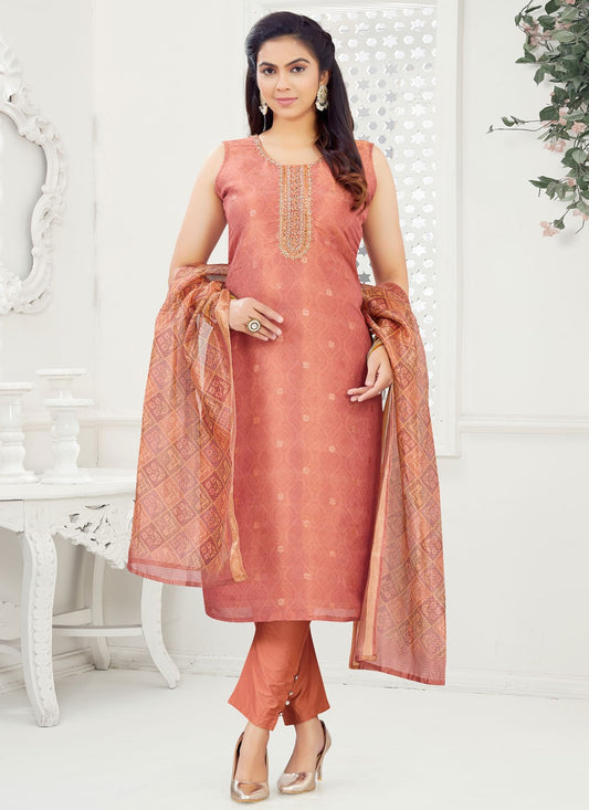 Pant Style Suit Embroidered, Printed Peach T7428