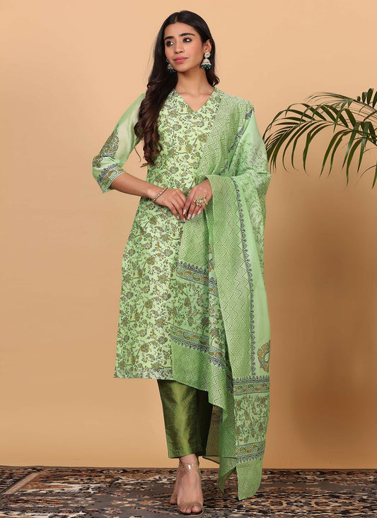 Printed Chanderi Green Salwar Suit T5941