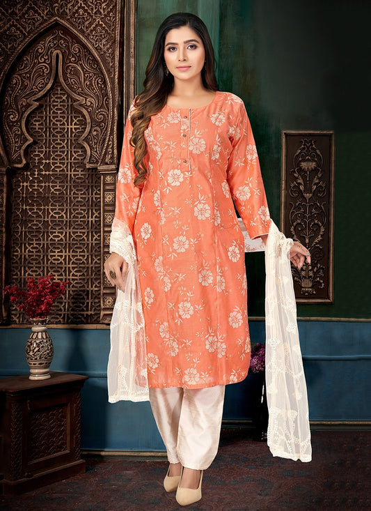 Pant Style Suit Printed Peach T8004