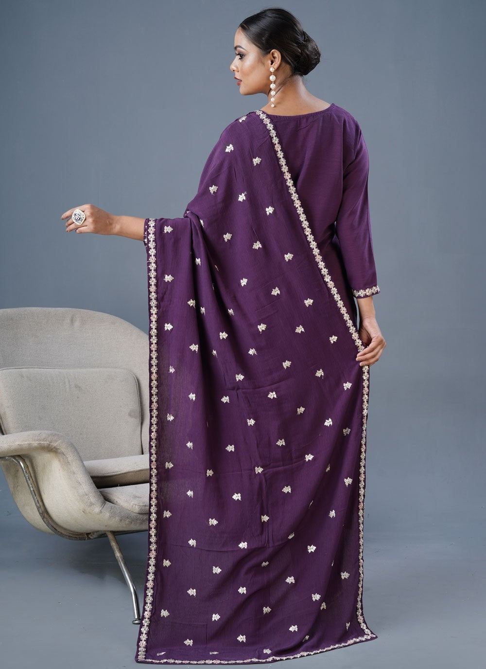 Salwar Suit Embroidered Purple Rayon T5413