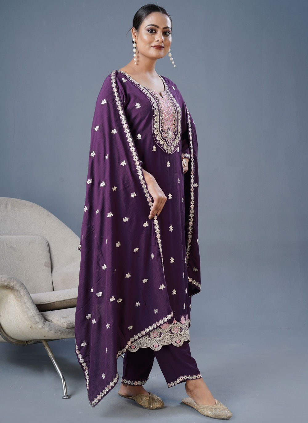 Salwar Suit Embroidered Purple Rayon T5413