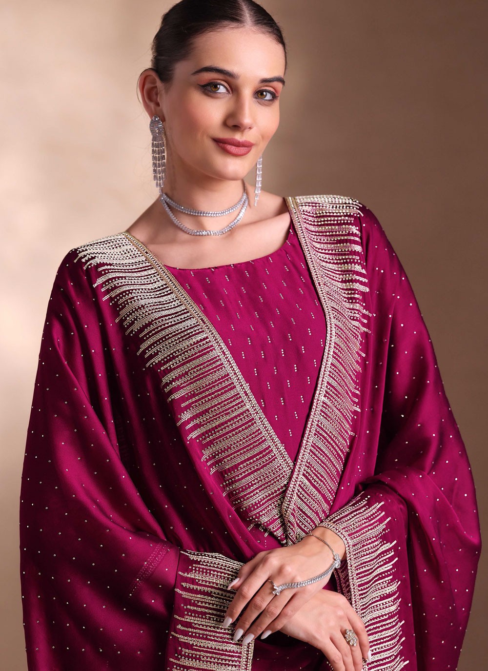 Pant Style Suit Embroidered, Swarovski Purple T7252