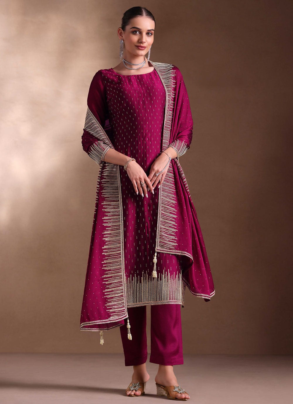 Pant Style Suit Embroidered, Swarovski Purple T7252