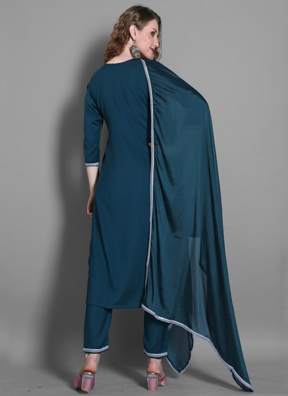 Salwar Suit Embroidered Navy Blue Silk Blend T5296