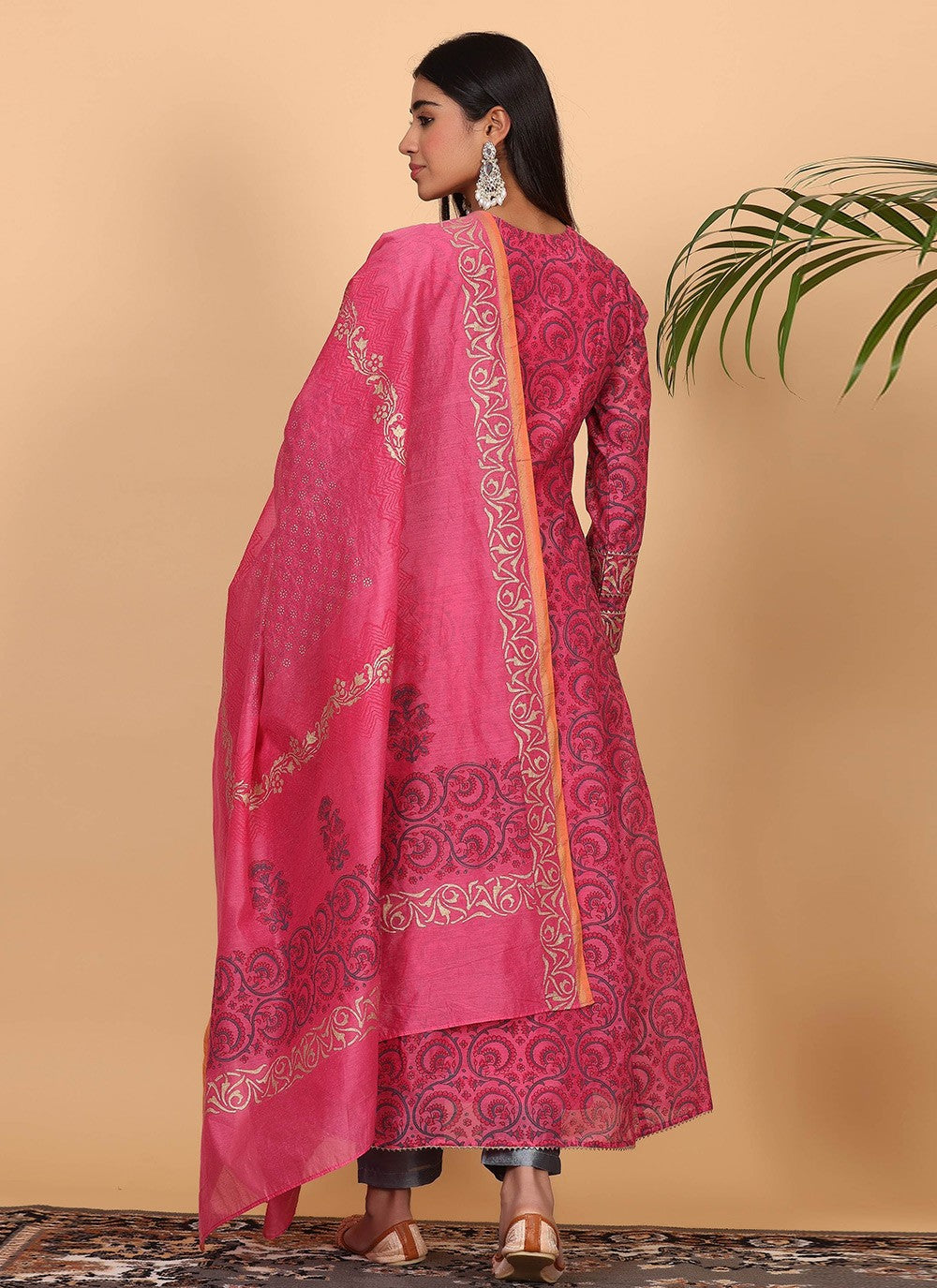 Printed Chanderi Pink Salwar Suit T5937