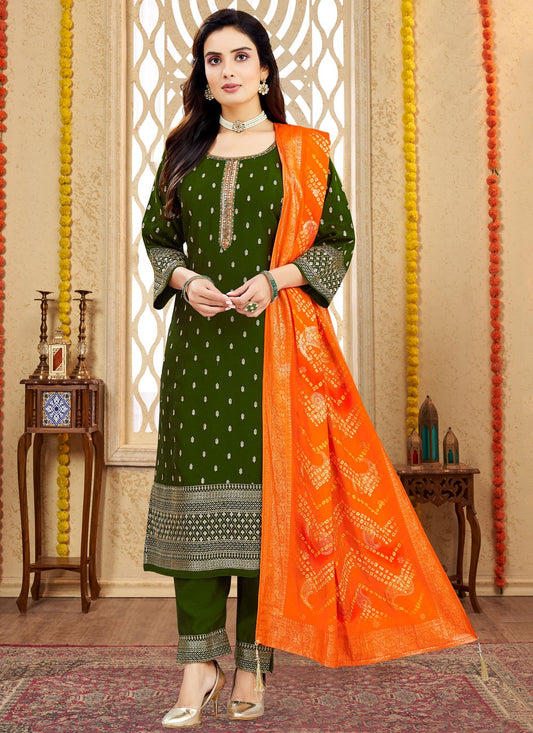 Pant Style Suit Embroidered, Zari Green T7979