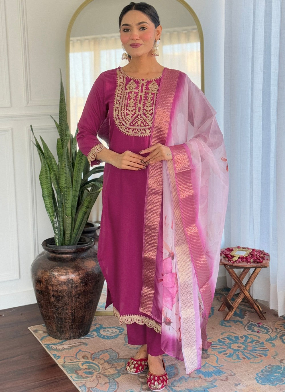 Salwar Suit Embroidered, Printed Purple T7372