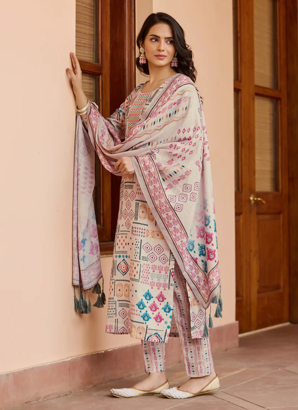 Salwar Suit Lace Pink Cotton T5081
