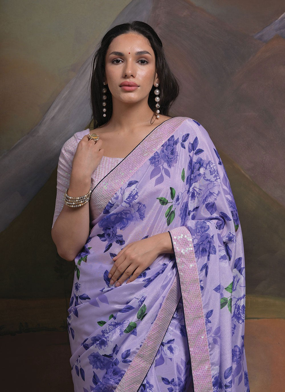 Trendy Border Work Chinon Saree - S4777