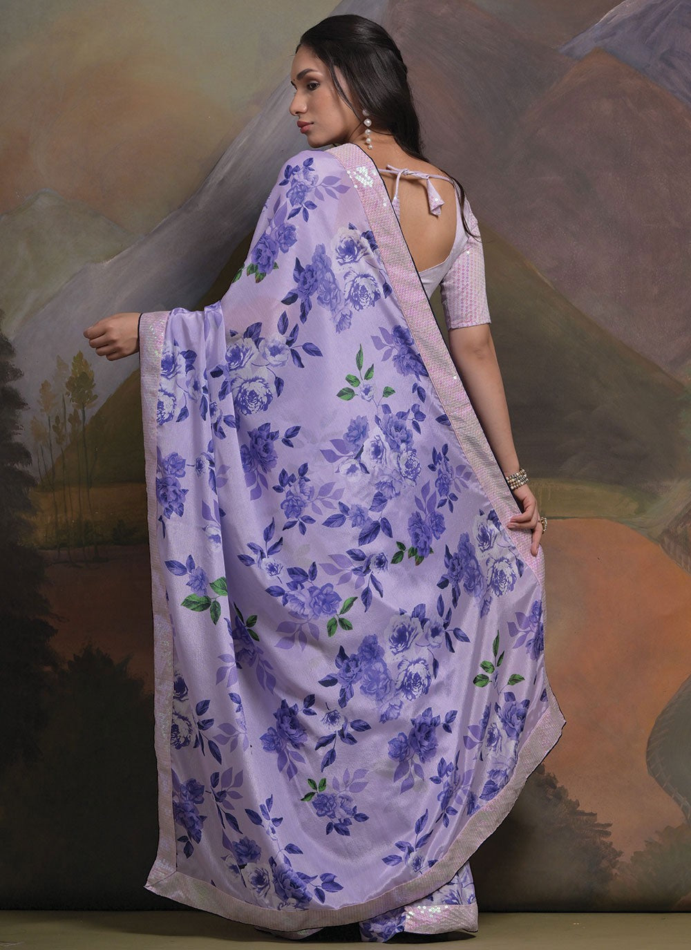 Trendy Border Work Chinon Saree - S4777