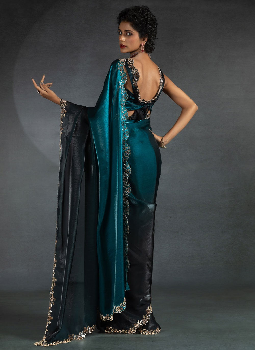 Border Work Satin Silk Morpeach Saree S14818