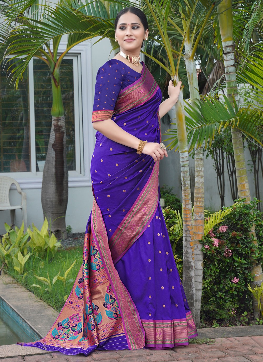Trendy Saree Border Work Violet Silk Saree S12430