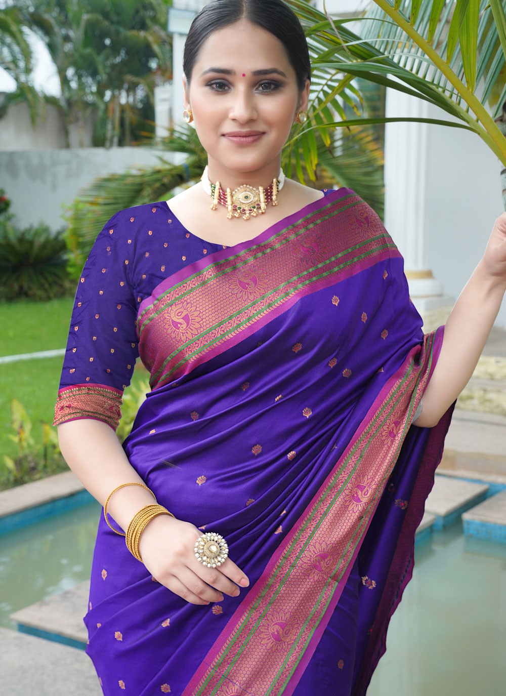 Trendy Saree Border Work Violet Silk Saree S12430