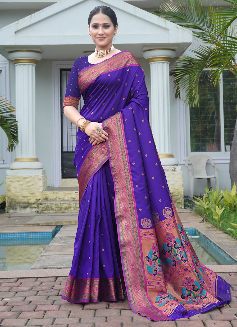 Trendy Saree Border Work Violet Silk S12430