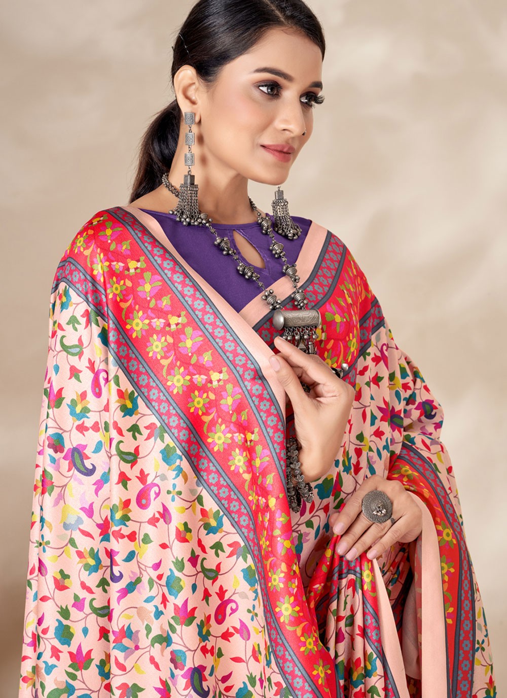 Classic Digital Print Pashmina Saree - S4246