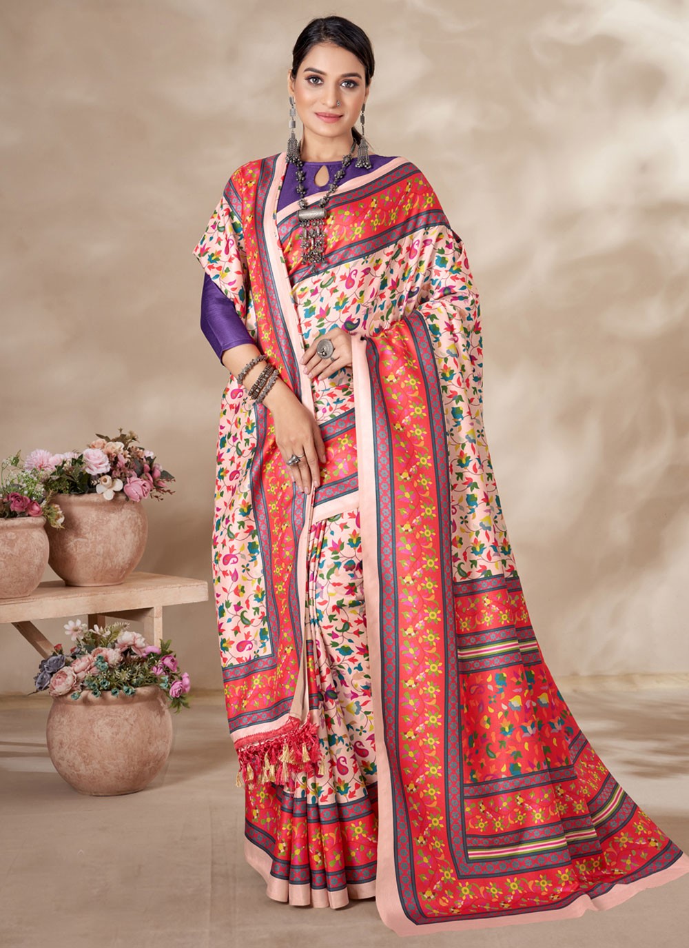 Classic Digital Print Pashmina Saree - S4246