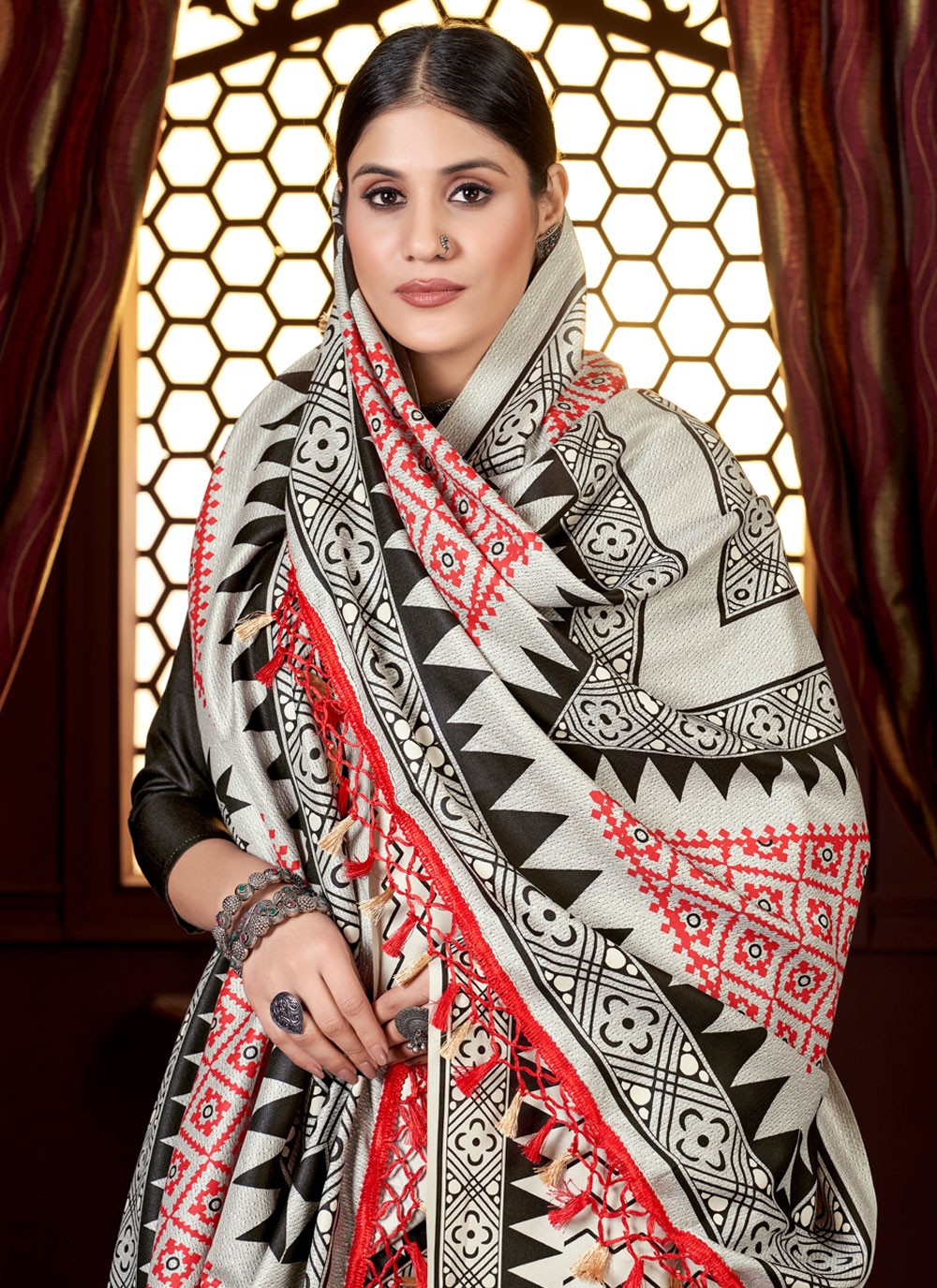 Casual Digital Print Pashmina Saree - S4281