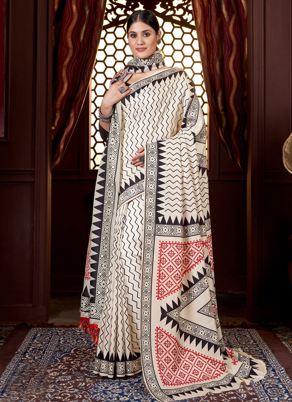 Casual Digital Print Pashmina Saree - S4281