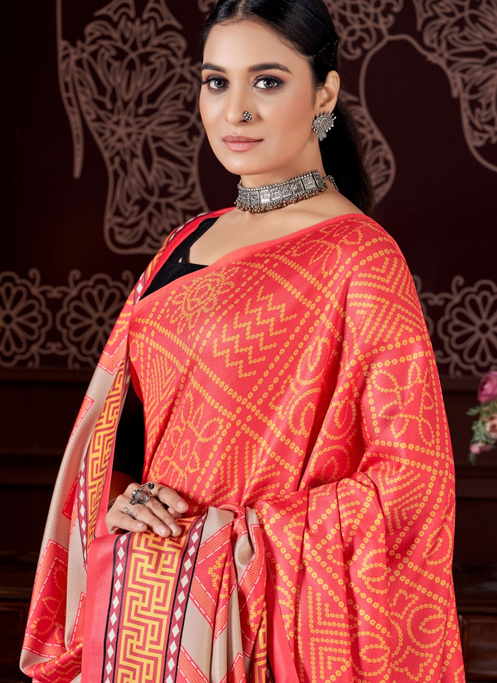 Classic Digital Print Pashmina Saree - S4246