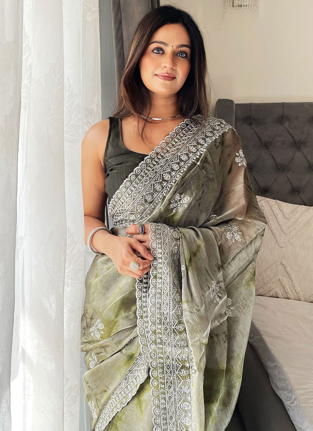 Classic Embroidered Organza Saree - S6906