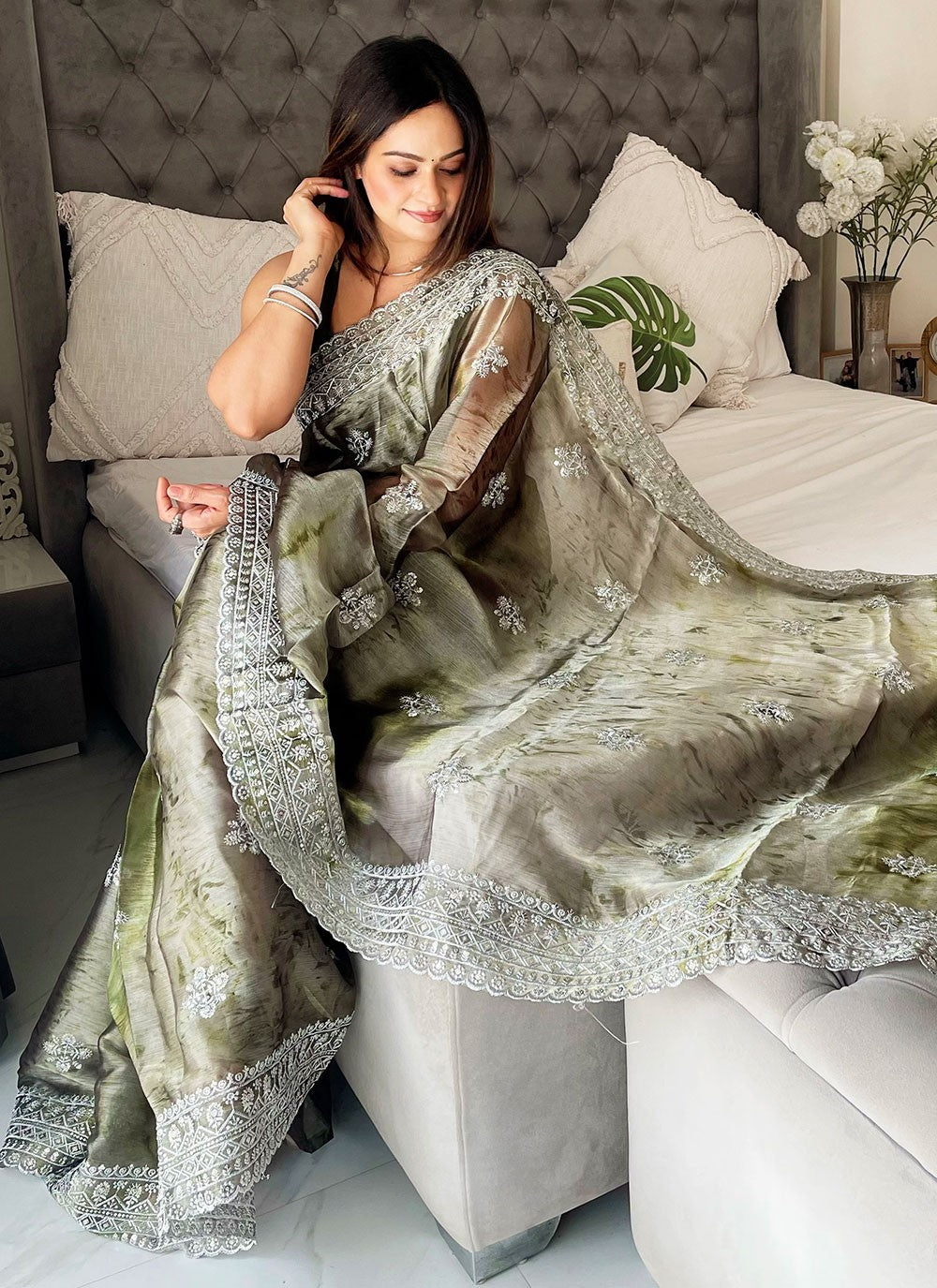 Classic Embroidered Organza Saree - S6906