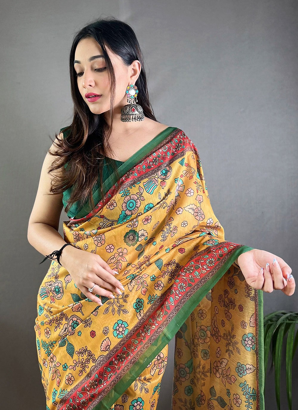 Trendy Saree Floral Printed Mustard Cotton Saree S13687