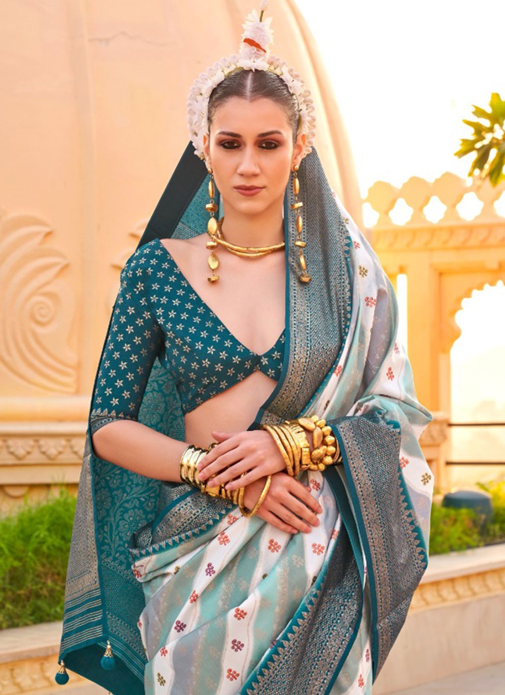 Classic Foliage Prints Silk Saree - S7236