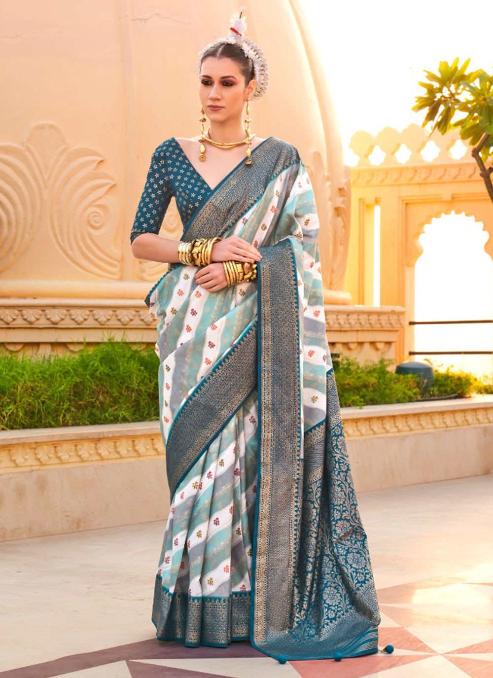 Classic Foliage Prints Silk Saree - S7236