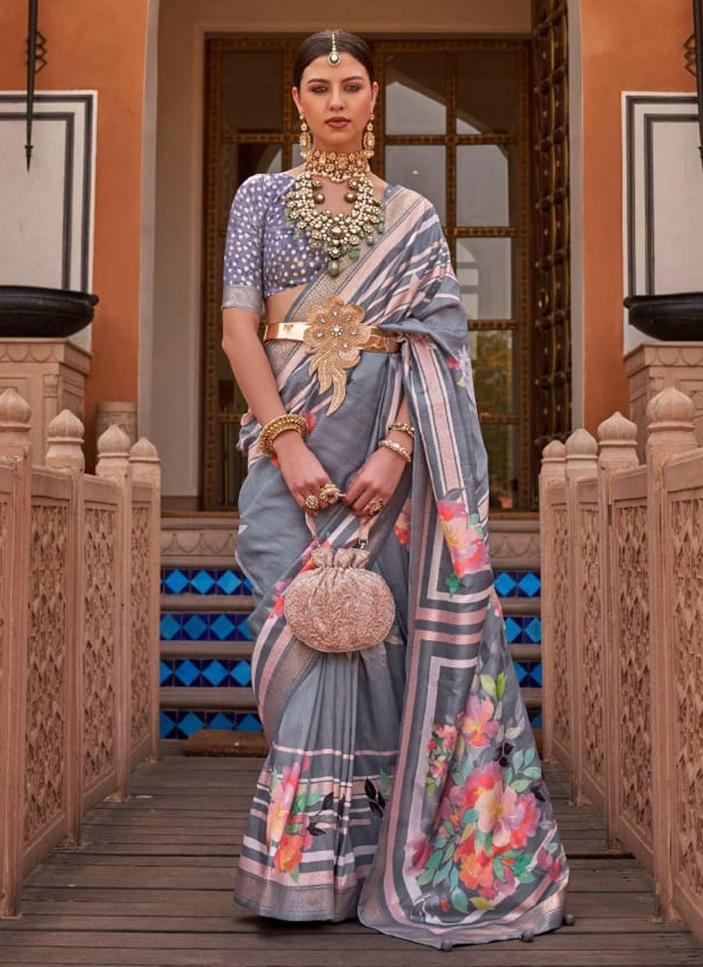 Classic Digital Print Silk Saree - S3898