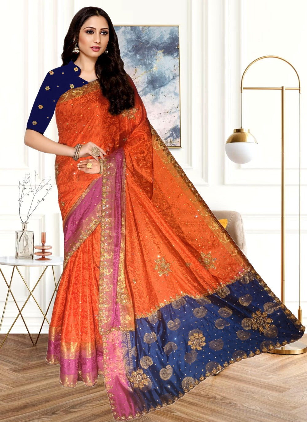 Trendy Hand Embroidery Kanjivaram Silk Saree - S4103