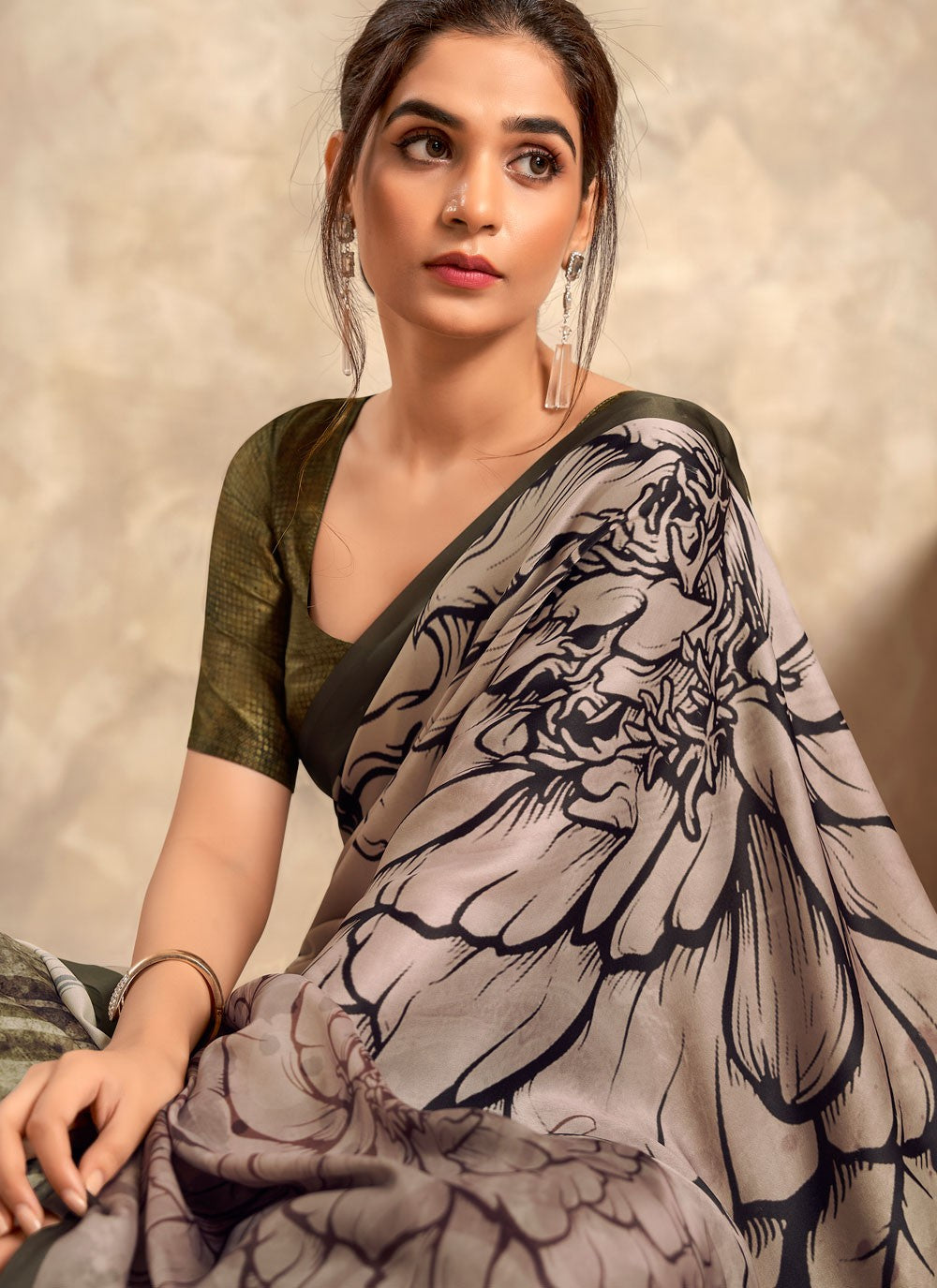 Classic Printed Satin Silk Saree - S4275