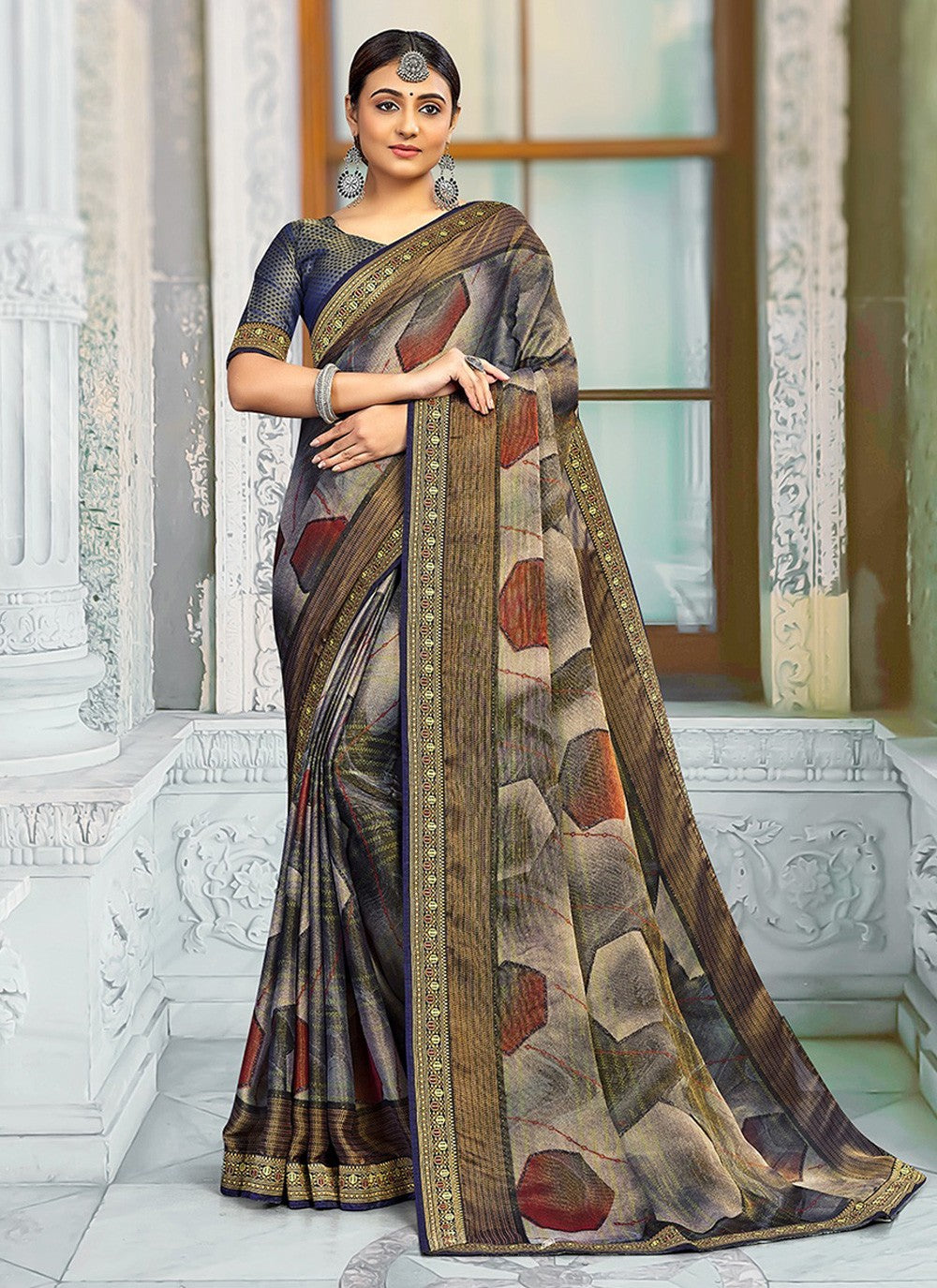 Classic Printed Brasso Saree - S3205