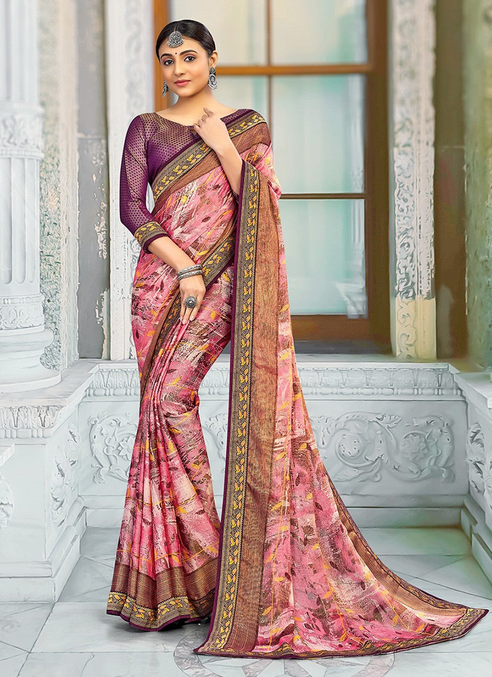Classic Printed Brasso Saree - S3205