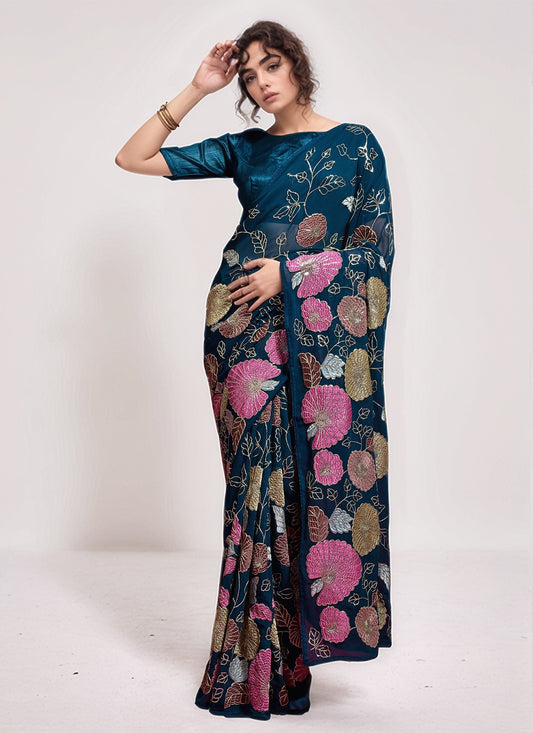 Morpeach Georgette Trendy Saree Embroidered, Sequins, Thread S15801