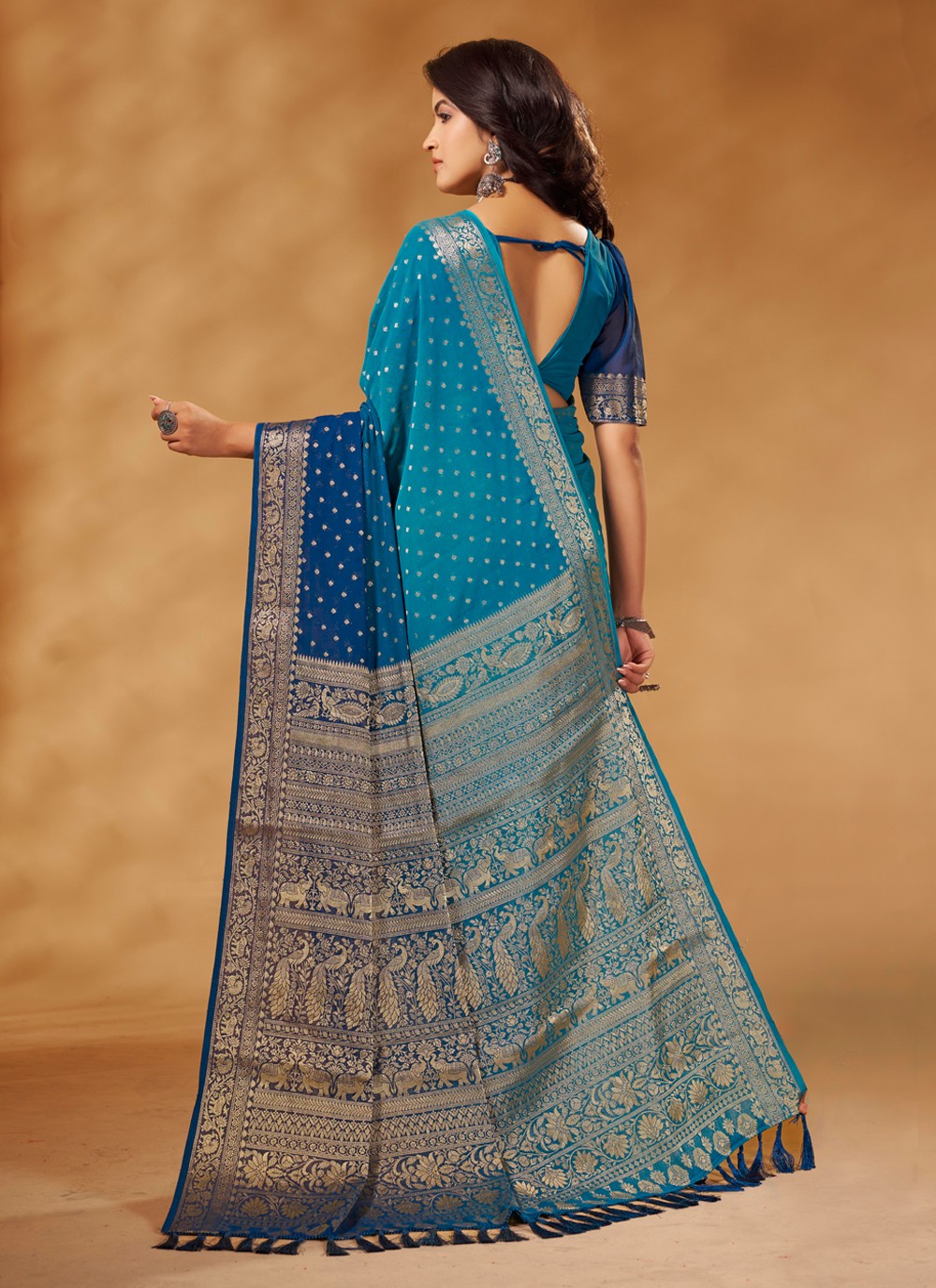 Trendy Weaving Zari Pure Georgette, Viscose Saree - S3768